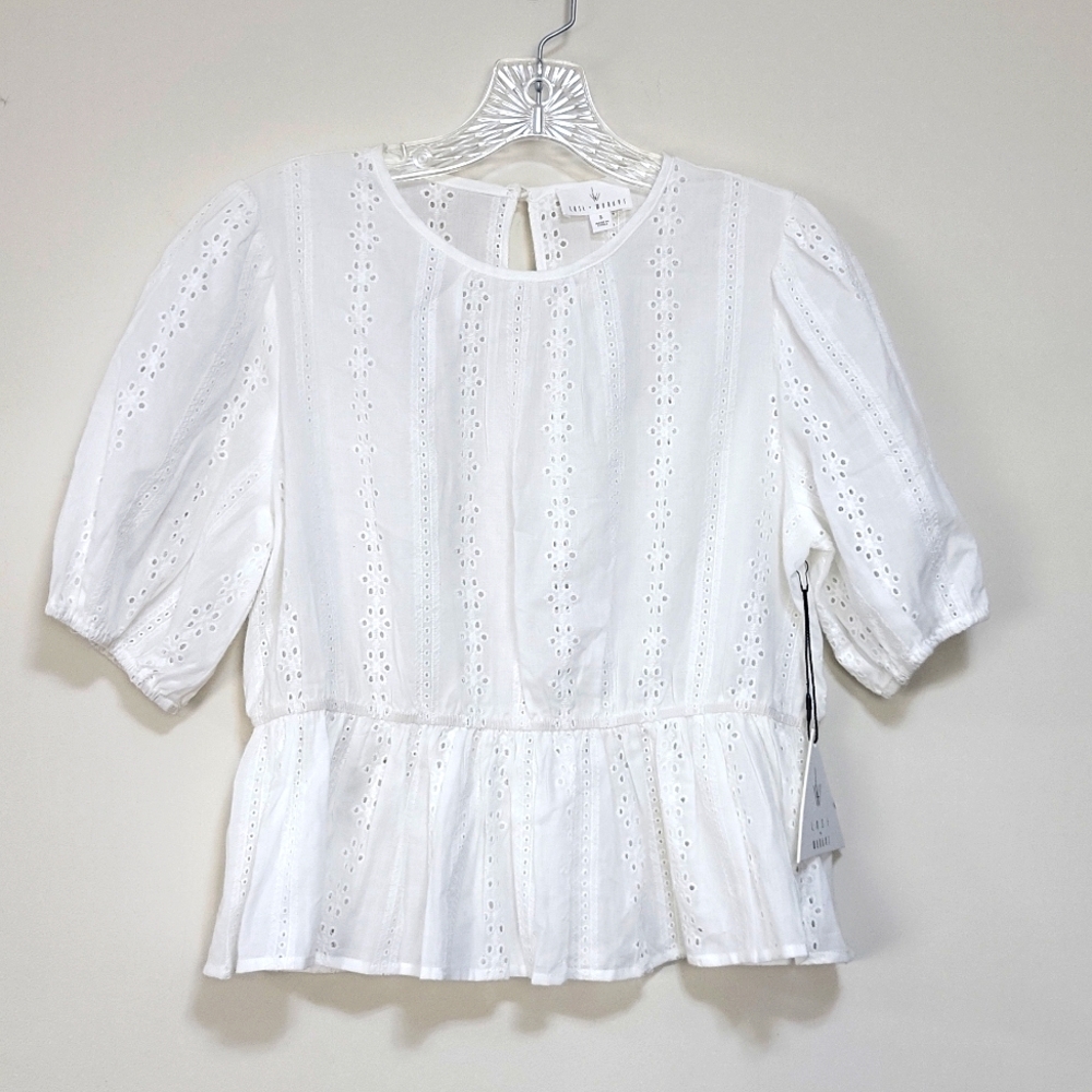 LOST + WANDER White Eyelet Short Sleeve Peplum Top - Picture 9 of 12